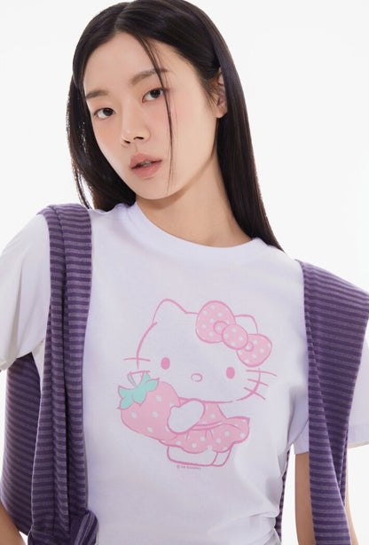 SPAO X HELLO KITTY | 修身短袖T恤 (白色/紅色)
